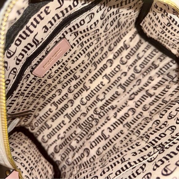 Juicy Couture Crystal Velour Pink Faux Leather Retro Vibe Satchel Crossbody Bag - Picture 9 of 10